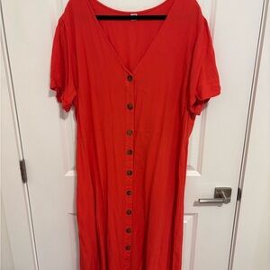 Elegant Orange Button-Down Midi Dress